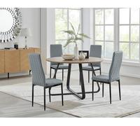 FurnitureboxUK Santorini Brown Round Dining Table & 4 Milan Black Leg Chairs in Grey FurnitureboxUK Grey