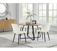 Santorini Brown Round Dining Table with 4 Pesaro Black Leg Chairs - Cream