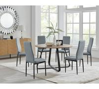FurnitureboxUK Santorini Brown Round Dining Table & 6 Milan Black Leg Chairs in Grey FurnitureboxUK Grey