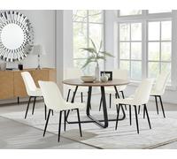 Santorini Brown Round Dining Table with 6 Pesaro Black Leg Chairs - Cream