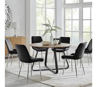 Furnitureboxuk Santorini Brown Round Dining Table And 4/6 Pesaro Silver Leg Chairs In Black Black