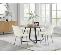 Furnitureboxuk Santorini Brown Round Dining Table And 4/6 Pesaro Silver Leg Chairs In Cream Cream