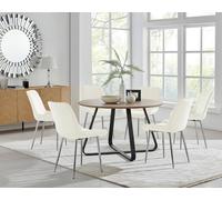 Santorini Brown Round Dining Table with 6 Pesaro Silver Leg Chairs - Cream