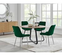 FurnitureboxUK Santorini Brown Round Dining Table & 4/6 Pesaro Silver Leg Chairs in Green FurnitureboxUK Green
