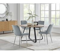 Furniture Box Santorini Brown Round Dining Table and 4 Grey Pesaro Silver Leg Chairs, Brown