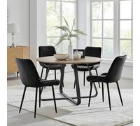 FurnitureboxUK Santorini Brown Round Dining Table & 4 Pesaro Black Leg Chairs FurnitureboxUK Black