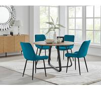 Furniture Box Santorini Brown Round Dining Table and 4 Blue Pesaro Black Leg Chairs, Brown