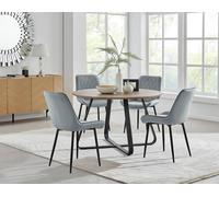 Santorini Brown Round Dining Table with 4 Pesaro Black Leg Chairs - Grey