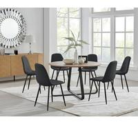 Furnitureboxuk Santorini Brown Round Dining Table And 6 Corona Black Leg Chairs Black