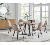 Furnitureboxuk Santorini Brown Round Dining Table And 6 Corona Black Leg Chairs In Beige Beige