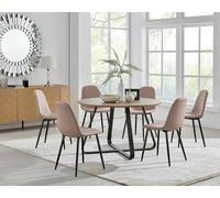 Furnitureboxuk Santorini Brown Round Dining Table And 6 Corona Black Leg Chairs In Beige Beige One Size