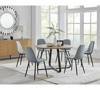 Furniturebox Uk Santorini Brown Round Round Dining Table And 6 Grey Corona Black Leg Chairs