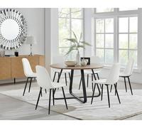 Furnitureboxuk Santorini Brown Round Dining Table And 6 Corona Black Leg Chairs In Off White Off White One Size