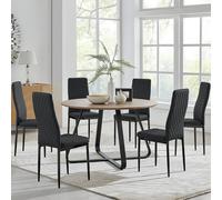 Furniturebox Uk Santorini Brown Round Round Dining Table And 6 Black Milan Black Leg Chairs