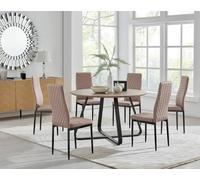 FurnitureboxUK Santorini Brown Round Dining Table & 6 Milan Black Leg Chairs in Beige FurnitureboxUK Beige
