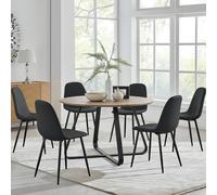 Furnitureboxuk Santorini Brown Round Dining Table And 6 Pesaro Black Leg Chairs Black