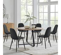 Santorini Brown Round Dining Table with 6 Pesaro Black Leg Chairs - Black