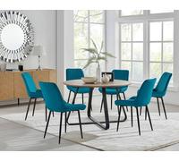 FurnitureboxUK Santorini Brown Round Dining Table & 6 Pesaro Black Leg Chairs in Blue FurnitureboxUK Blue