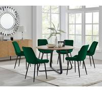 Santorini Brown Round Dining Table with 6 Pesaro Black Leg Chairs - Green