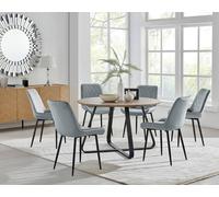 FurnitureboxUK Santorini Brown Round Dining Table & 6 Pesaro Black Leg Chairs in Grey FurnitureboxUK Grey