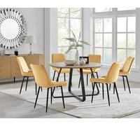 Furnitureboxuk Santorini Brown Round Dining Table And 6 Pesaro Black Leg Chairs In Mustard Mustard