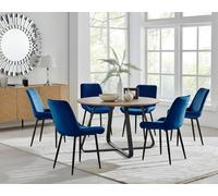 FurnitureboxUK Santorini Brown Round Dining Table & 6 Pesaro Black Leg Chairs in Navy FurnitureboxUK Navy
