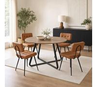 Furnitureboxuk Santorini Brown Round Dining Table With 4 Tan Braxton Chairs Brown