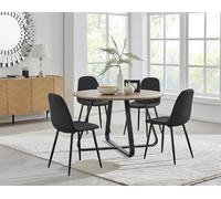 Santorini Brown Round Table & 4 Corona Black Leg Chairs FurnitureboxUK Black One Size