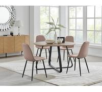 Furnitureboxuk Santorini Brown Round Table & 4 Corona Black Leg Chairs In Beige Beige One Size