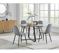 FurnitureboxUK Santorini Brown Round Table & 4 Corona Black Leg Chairs in Grey FurnitureboxUK Grey