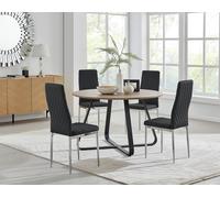 Santorini Brown Wood Contemporary Round Dining Table And 4 Milan Chairs Set FurnitureboxUK Black One Size