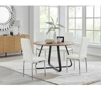 FurnitureboxUK Santorini Brown Wood Contemporary Round Dining Table & 4 Milan Chairs Set in Off-White FurnitureboxUK Off-White