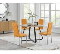 Furnitureboxuk Santorini Brown Wood Contemporary Round Dining Table And 4 Milan Chairs Set In Mustard Mustard One Size