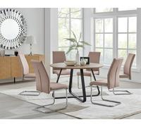 Santorini Brown Wood Effect Dining Table & 6 Black Lorenzo Chairs FurnitureboxUK Beige One Size