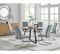 FurnitureboxUK Santorini Brown Wood Effect Dining Table & 6 Black Lorenzo Chairs in Grey FurnitureboxUK Grey
