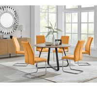 FurnitureboxUK Santorini Brown Wood Effect Dining Table & 6 Black Lorenzo Chairs in Mustard FurnitureboxUK Mustard