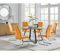 Furniturebox Uk Santorini Brown Wood Effect Round Dining Table & 6 Mustard Lorenzo Chairs