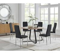 Santorini Brown Wood Effect Dining Table & 6 Milan Chrome Leg Chairs FurnitureboxUK Black One Size