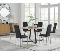 Santorini Brown Wood Effect Dining Table & 6 Milan Chrome Leg Chairs FurnitureboxUK Black One Size