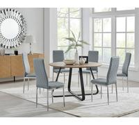 FurnitureboxUK Santorini Brown Wood Effect Dining Table & 6 Milan Chrome Leg Chairs in Grey FurnitureboxUK Grey
