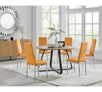 FurnitureboxUK Santorini Brown Wood Effect Dining Table & 6 Milan Chrome Leg Chairs in Mustard FurnitureboxUK Mustard