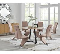 FurnitureboxUK Santorini Brown Wood Effect Dining Table & 6 Willow Chairs in Beige FurnitureboxUK Beige