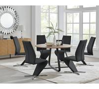 Santorini Brown Wood Effect Dining Table & 6 Willow Chairs FurnitureboxUK Black One Size