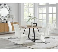 Santorini Brown Wood Effect Dining Table & 6 Willow Chairs FurnitureboxUK Off White One Size