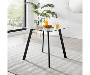 Furnitureboxuk Seattle 80Cm 4-Seater Square Space Saving Glass Dining Table With Metal Legs In Black Black
