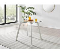 Furniture Box Seattle 4 Seat Square Glass Dining Table and White Legs