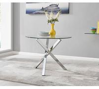Furnitureboxuk Selina 100Cm 4-Seater Striking Round Glass & Chrome Dining Table With Square Legs In Silver Silver One Size