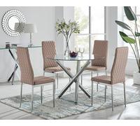 Furnitureboxuk Selina Chrome Round Glass Dining Table And 4 Milan Dining Chairs In Beige Beige