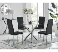 Furnitureboxuk Selina Chrome Round Glass Dining Table And 4 Milan Dining Chairs In Black Black