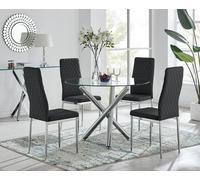 Selina Chrome Round Glass Dining Table and 4 Milan Dining Chairs FurnitureboxUK Black 4 Person